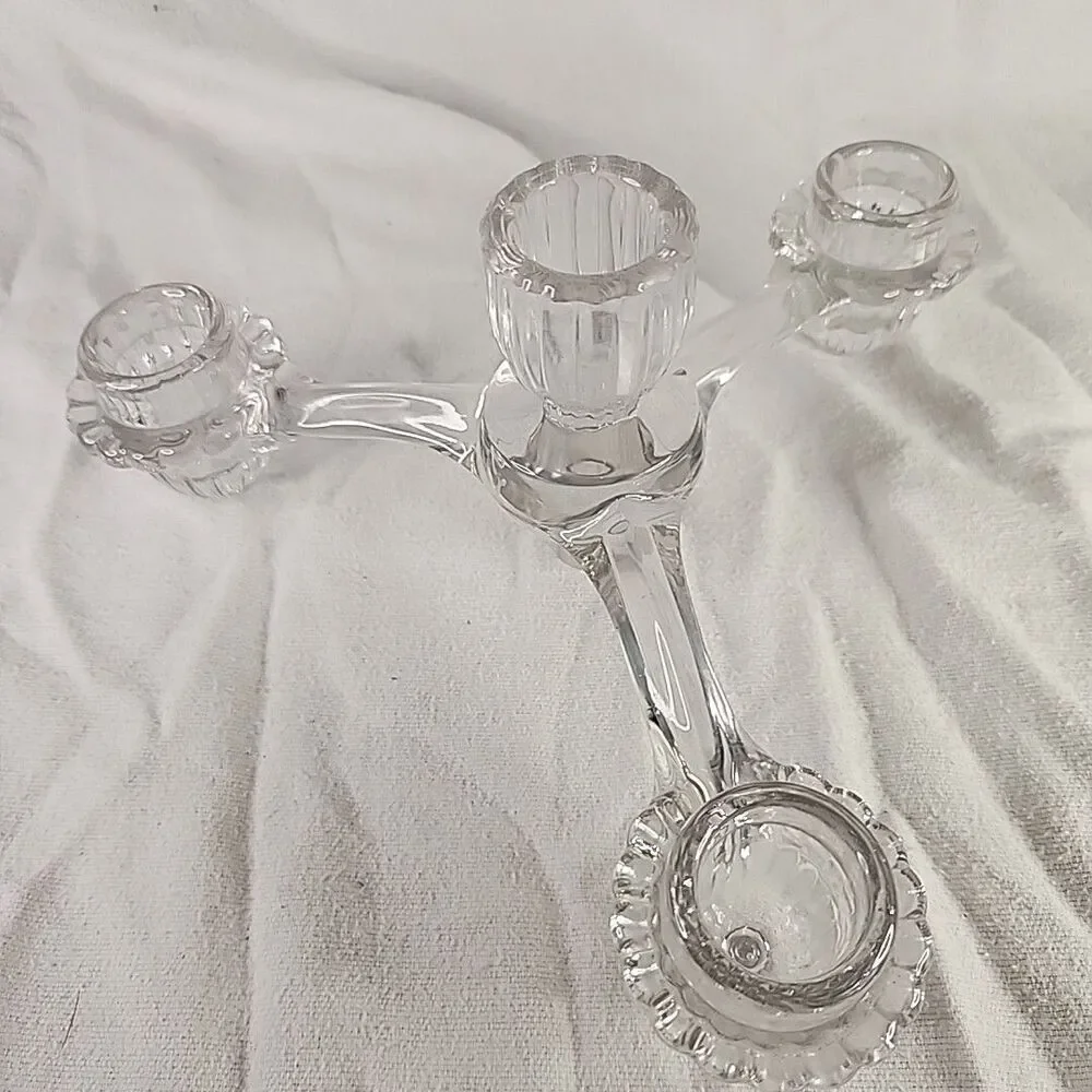 Candelabra Crystal 3 Arm CANDLE HOLDER Holiday CENTERPIECE 2 Pcs No Candles
